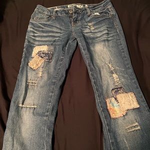 Low rise jeans with patchwork